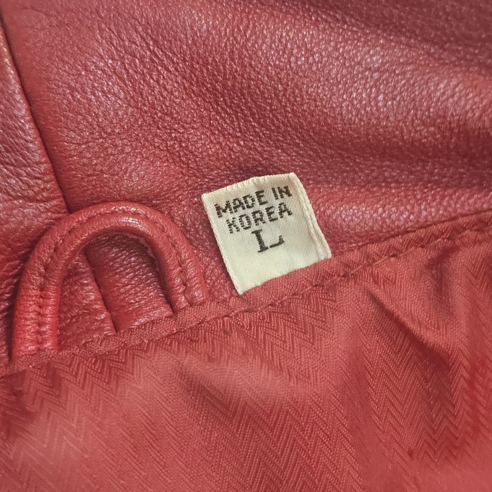 VTG Preston And York Red Lambskin Leather Coat Open Front Mid Length Women's L - Picture 9 of 16